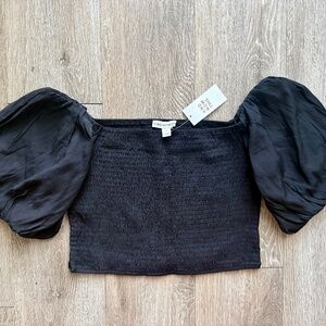 And Now This Women's Black Crop Puff-Sleeve Top XL NWT